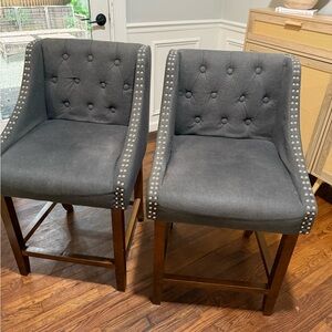 Gray Tufted Bar Stools with Nailhead Trim
